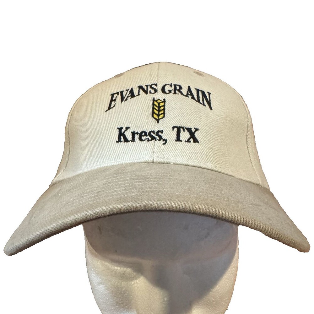 Evans Grain Kress TX Hat Hit Wear Beige Khaki Two Tone Embroidered Farming Cap
